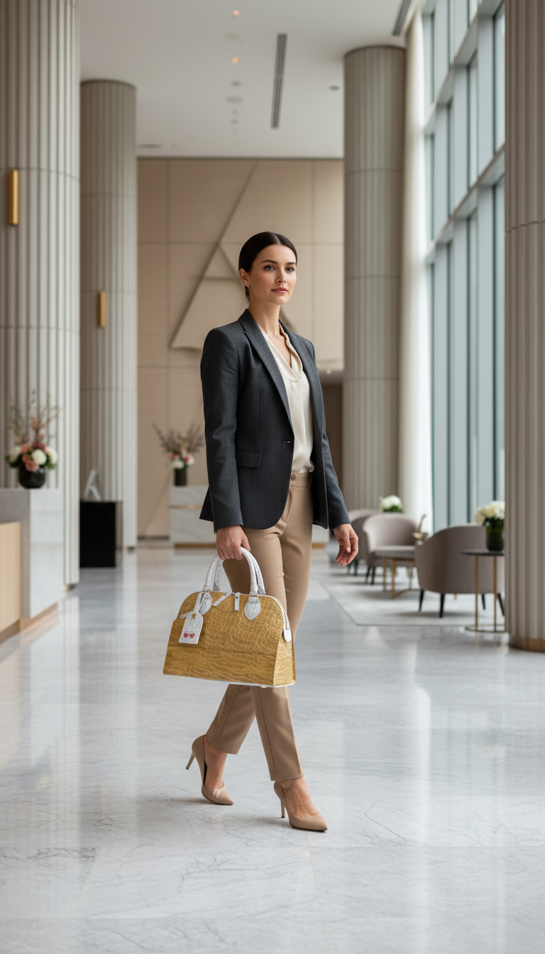 Redcrownco – Royal Gold & White Croc | Designer Luxury Pendant Handbag