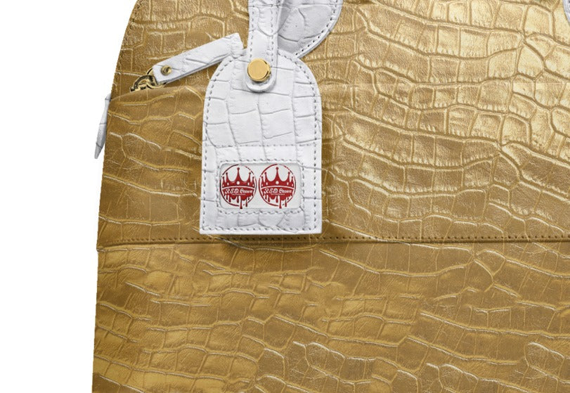 Redcrownco – Royal Gold & White Croc | Designer Luxury Pendant Handbag