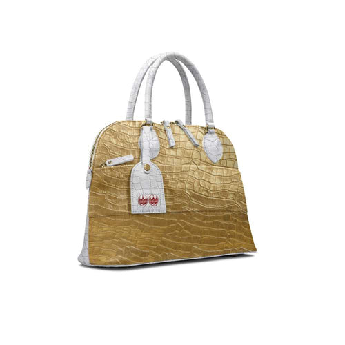 Redcrownco – Royal Gold & White Croc | Designer Luxury Pendant Handbag