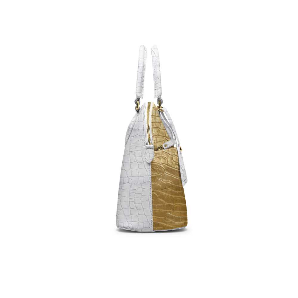 Redcrownco – Royal Gold & White Croc | Designer Luxury Pendant Handbag