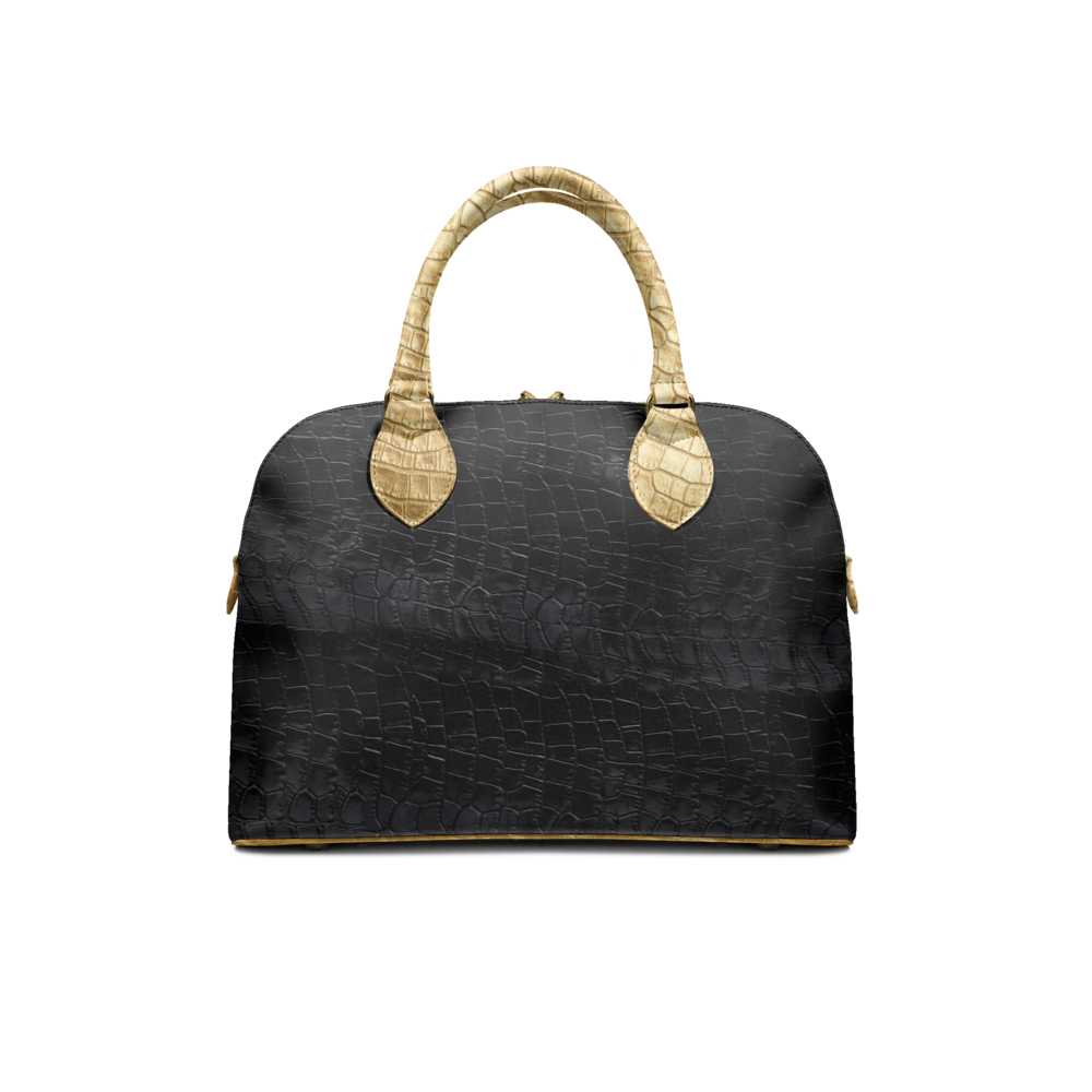 Redcrownco “Talent Meets Bold” Black Croc Print Leather Handbag