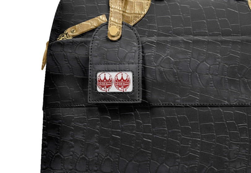 Redcrownco “Talent Meets Bold” Black Croc Print Leather Handbag