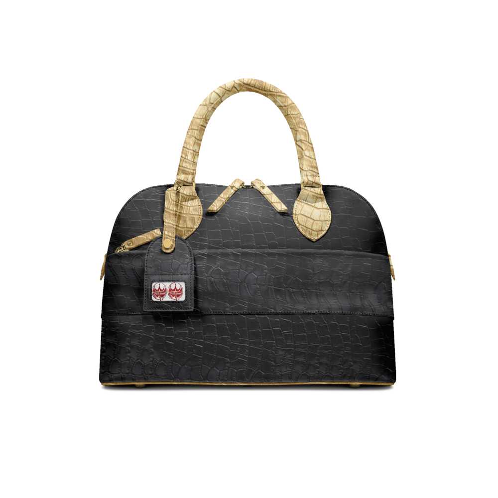 Redcrownco “Talent Meets Bold” Black Croc Print Leather Handbag