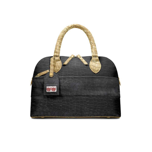 Redcrownco “Talent Meets Bold” Black Croc Print Leather Handbag